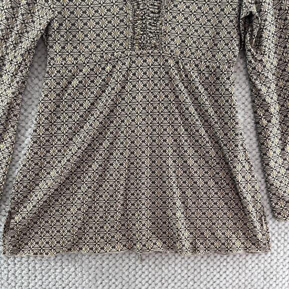 Y2K Suzie in the City Top Womens M Brown Gold Babydoll V-Neck Flared Long Sleeve - Picture 4 of 16